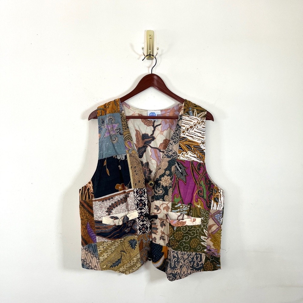 Vintage Ron Jon Surf Shop Down Under Patchwork Vest Bali Made Cotton Boho Whimsy